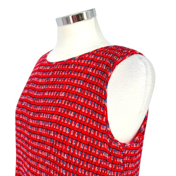 Halogen Pleated Sleeveless Printed Blouse Red Blue Size Medium - Picture 4 of 10